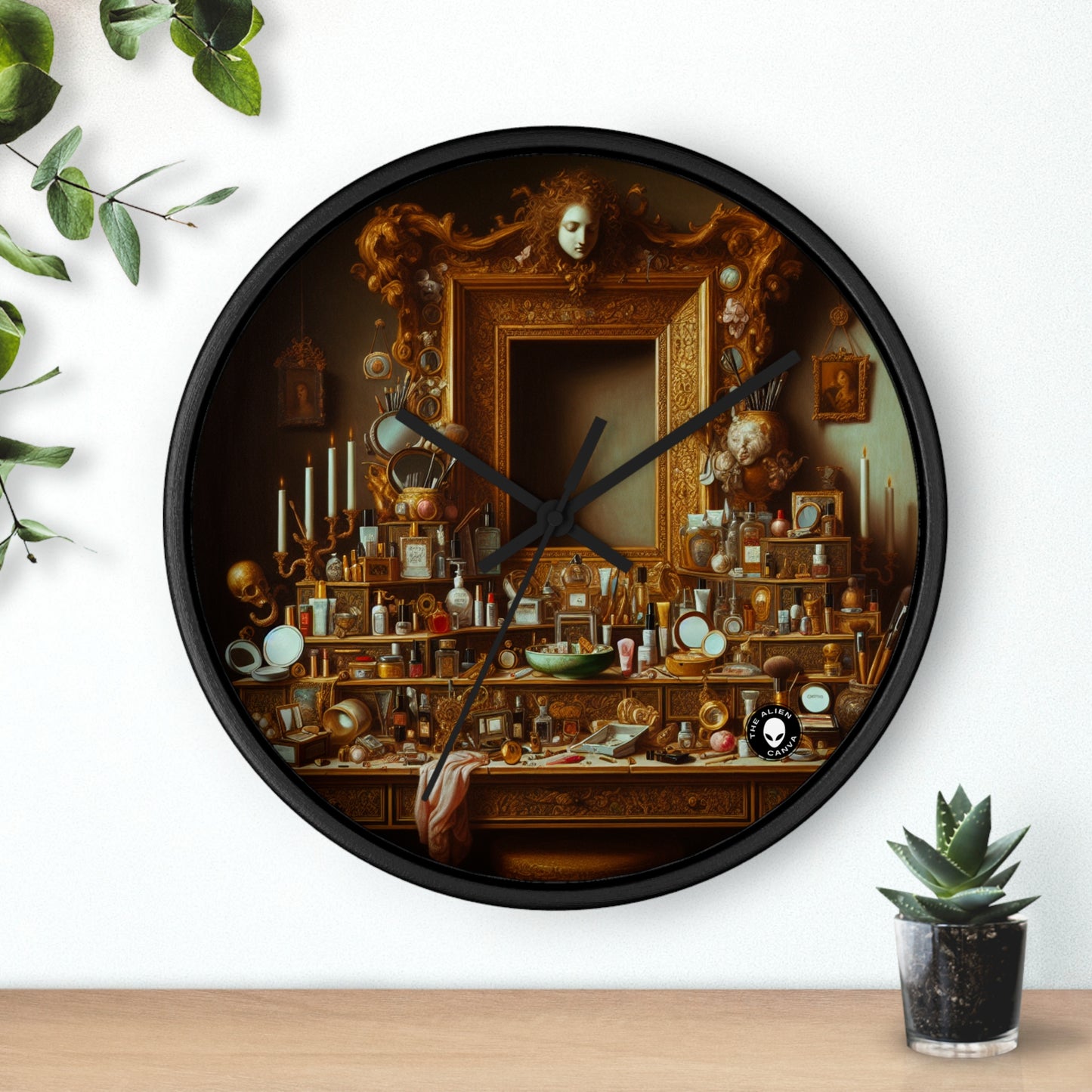 "La vanidad del lujo: una Vanitas modernizada" - El reloj de pared alienígena Pintura Vanitas