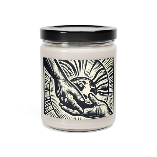 "Uniting Hands, Uniting Nations" - The Alien Scented Soy Candle 9oz Woodcut Printing Style