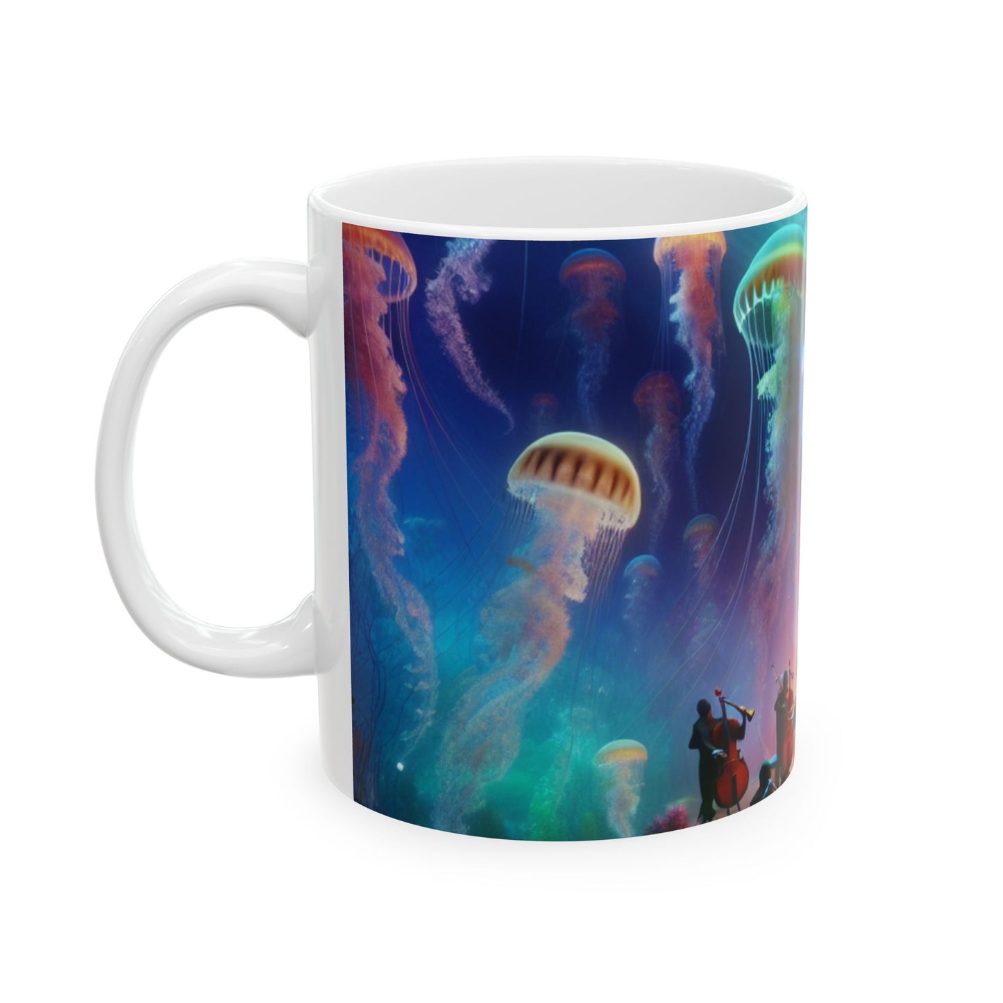 "Serenata de medusas: una sinfonía submarina" - Taza de cerámica alienígena de 11 oz