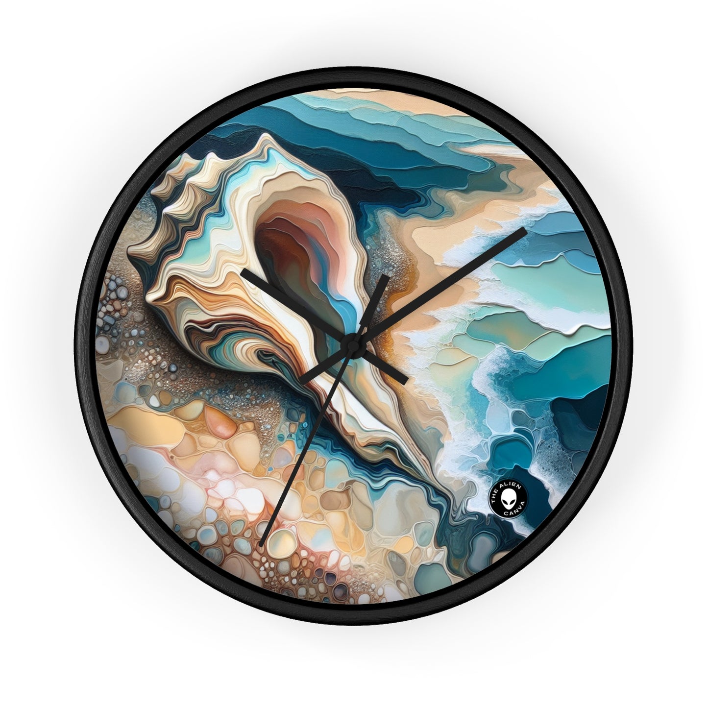 "Une vue sur la plage à travers un coquillage" - The Alien Wall Clock Acrylique Pouring