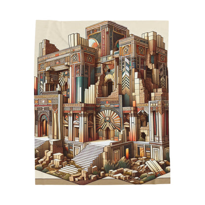 "Deco Ruins: Geometric Art in an Ancient Setting" - The Alien Velveteen Plush Blanket Art Deco Style