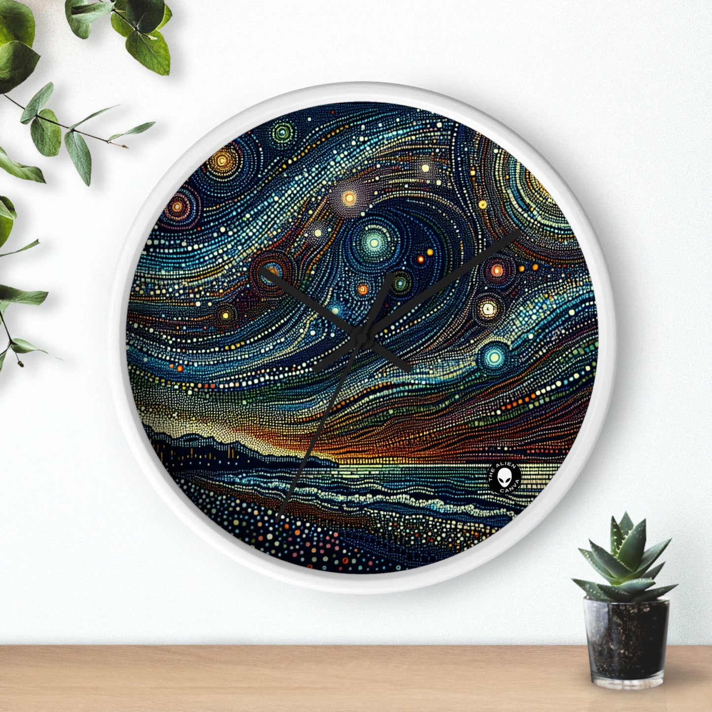 "Starry Dots: A Celestial Mosaic" - El puntillismo del reloj de pared alienígena