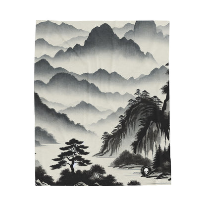 "Harmonious Ink: Capturing the Tranquility of a Zen Garden" - The Alien Velveteen Plush Blanket Ink Wash Painting