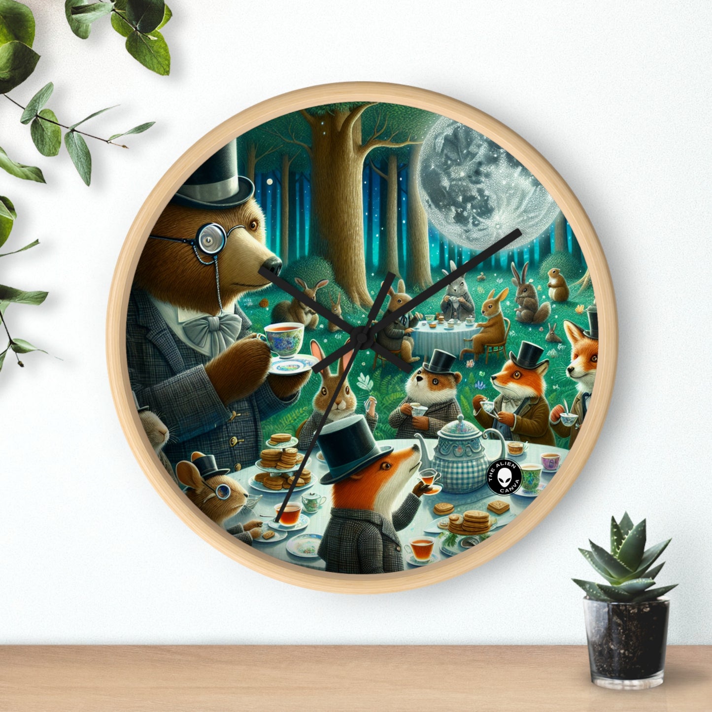 "Enchanted Moonlit Tea Party in the Forest" - The Alien Wall Clock