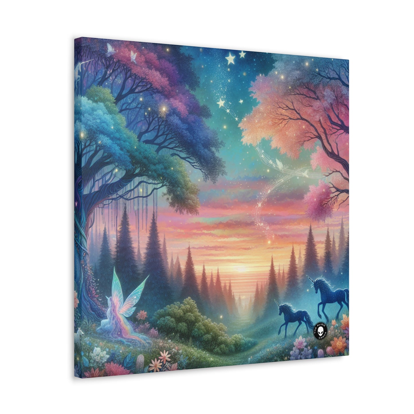 "Atardecer encantado: una pintura de un bosque mágico" - The Alien Canva