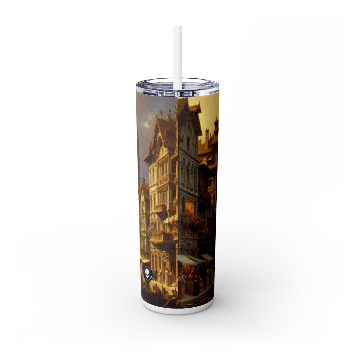 « Riviera Rhapsody : Une ode abstraite à la Méditerranée française » - The Alien Maars® Skinny Tumbler avec paille 20oz Nouvelle peinture européenne