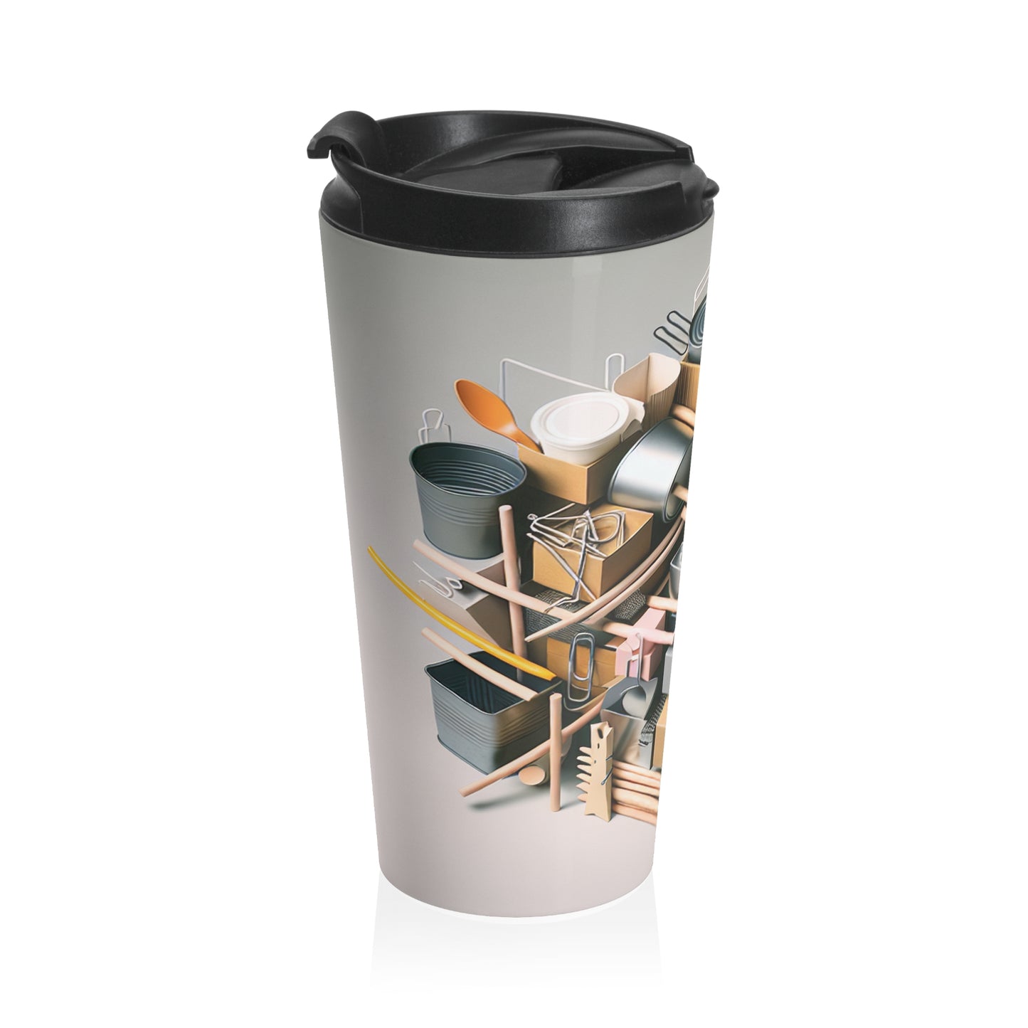 "Household Monochrome: Crafting a 3D Cubist Artwork" - The Alien Stainless Steel Travel Mug Cubism