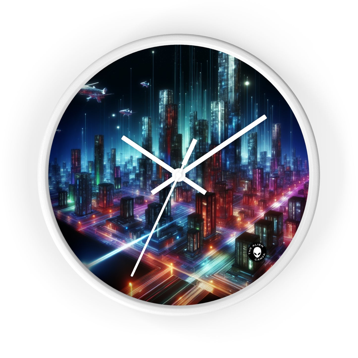 "Neon Skyline: un paisaje urbano futurista" - El reloj de pared alienígena