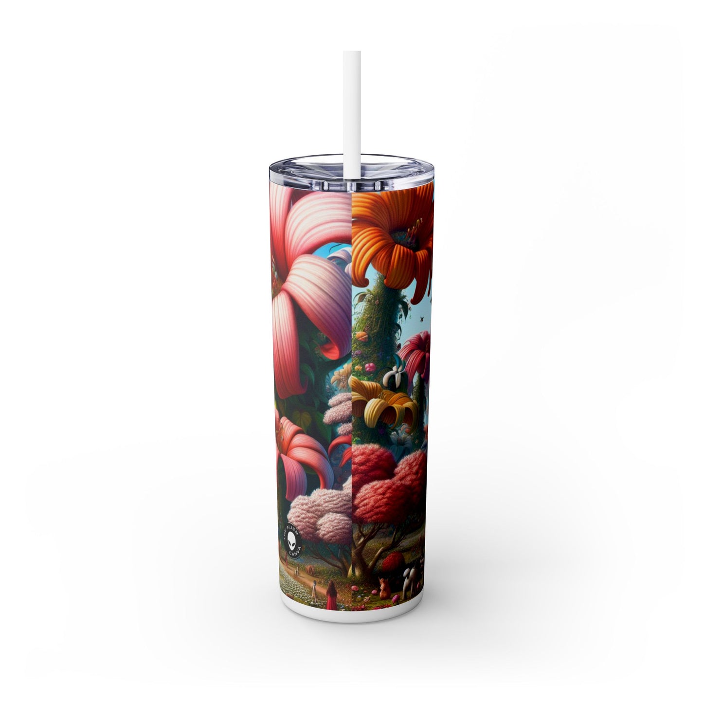 « Jardin fantaisiste : grandes fleurs et petites créatures » - Le verre fin Alien Maars® avec paille 20 oz