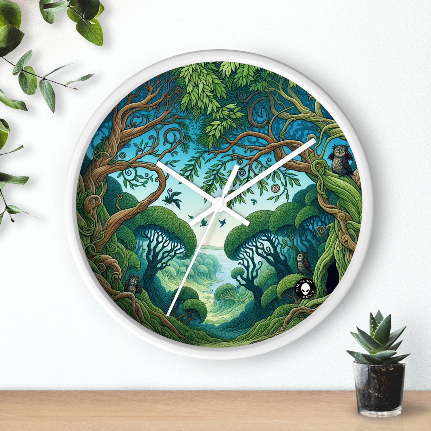 "Enchanted Woodland: Where Trees Dance and Creatures Roam" - The Alien Wall Clock