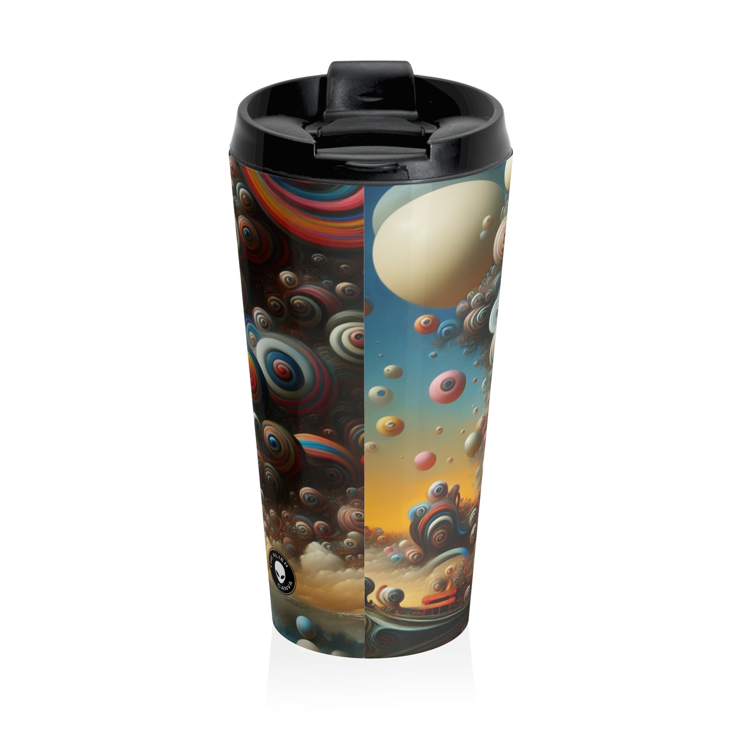 "Dreamscape Sojourn" - The Alien Stainless Steel Travel Mug Surrealism