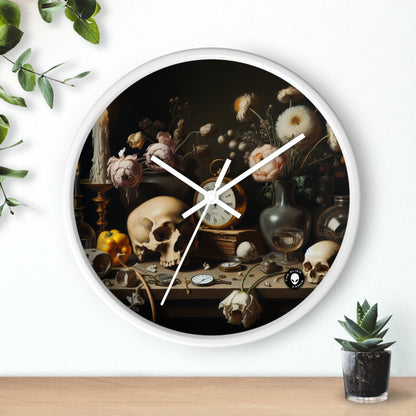 "Dégradation numérique : une vanité contemporaine examinant le consumérisme au 21e siècle" - La peinture de Vanitas de l'horloge murale extraterrestre