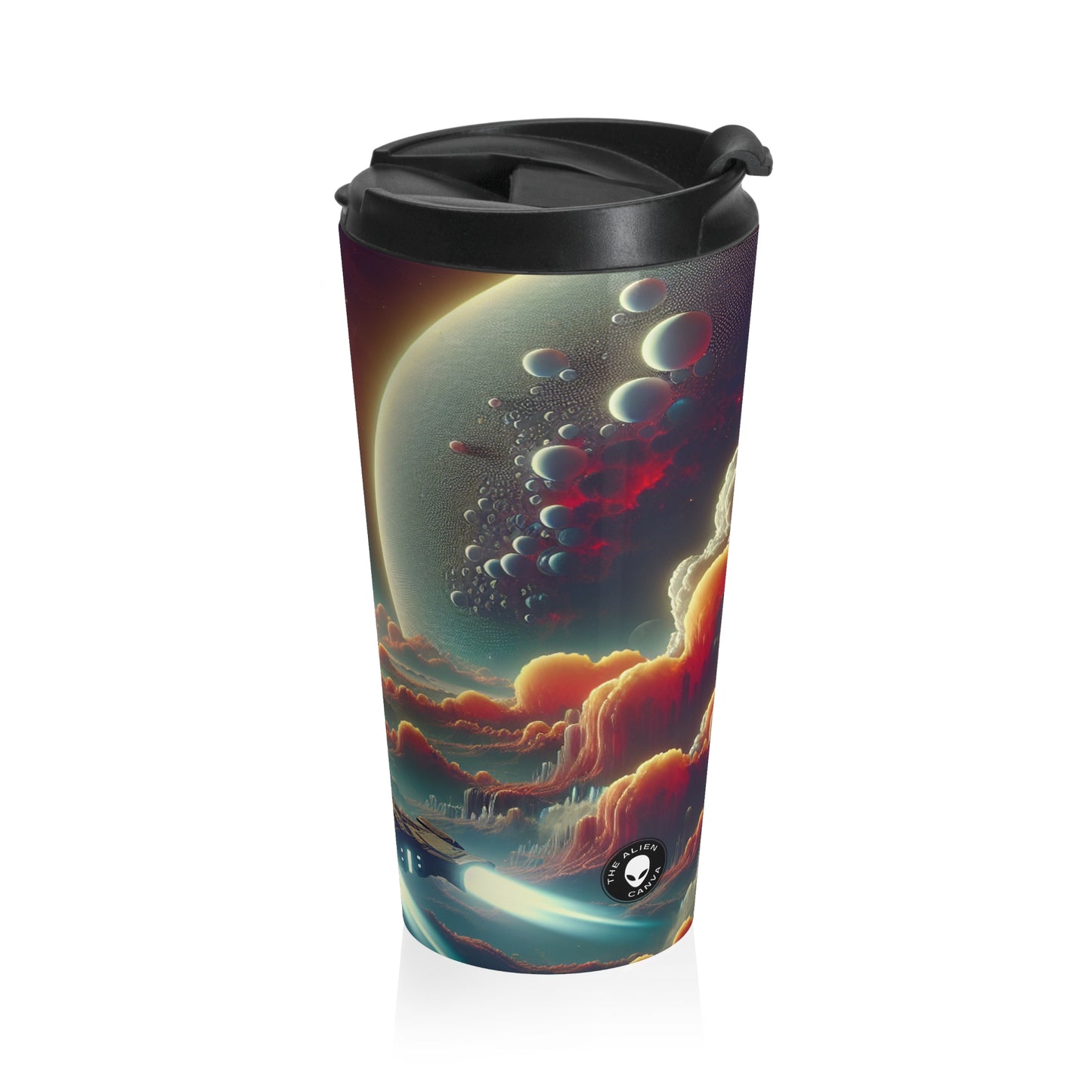 "Dawn of the Three Suns: A Sci-Fi Space Odyssey" - The Alien Stainless Steel Travel Mug Video Game Art