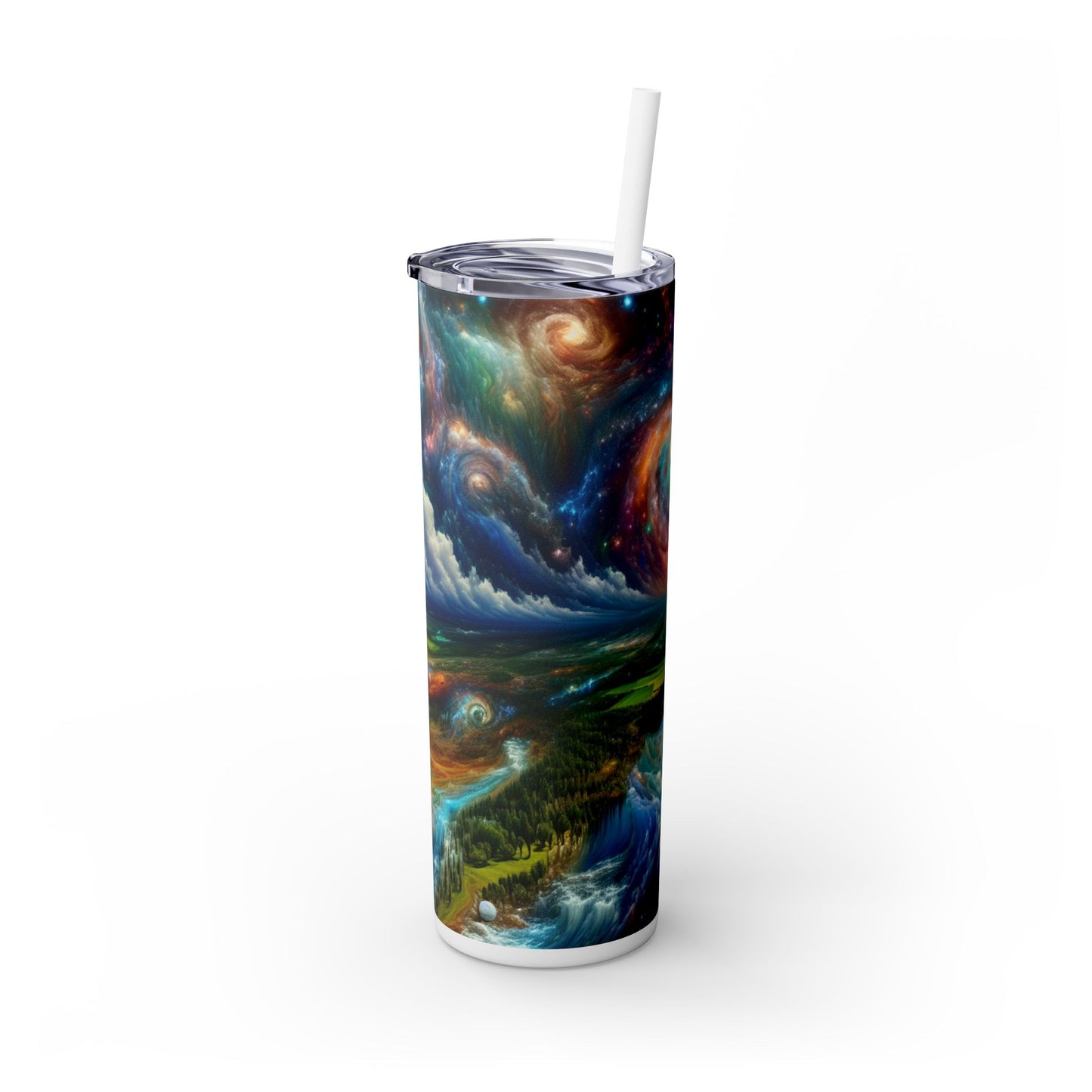 "Galactic Patchwork: A Surreal Landscape" - The Alien Maars® Skinny Tumbler with Straw 20oz