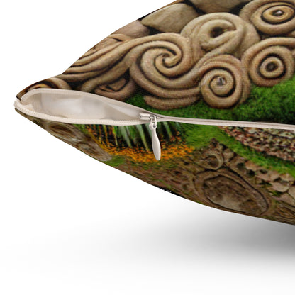 "Forest Mandala: A Harmony of Nature"- The Alien Spun Polyester Square Pillow Earth Art