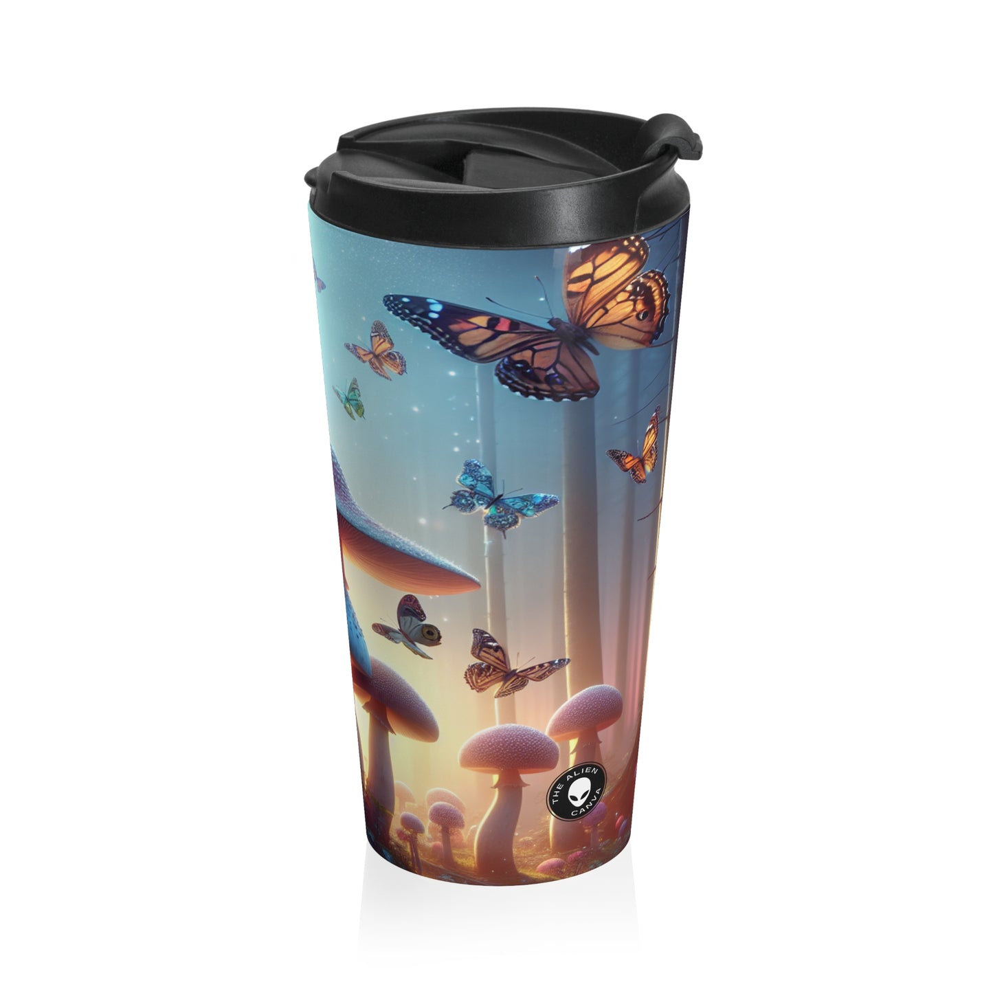 "Twilight Forest: Fluttering Butterflies and Towering Mushrooms" - The Alien Stainless Steel Travel Mug