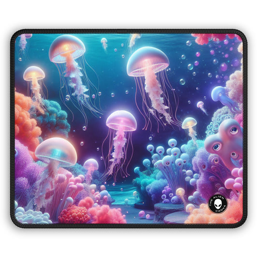 Enchanting Underwater Realm: Glowing Jellyfish and Curious Octopus - The Alien Gaming Mouse Pad