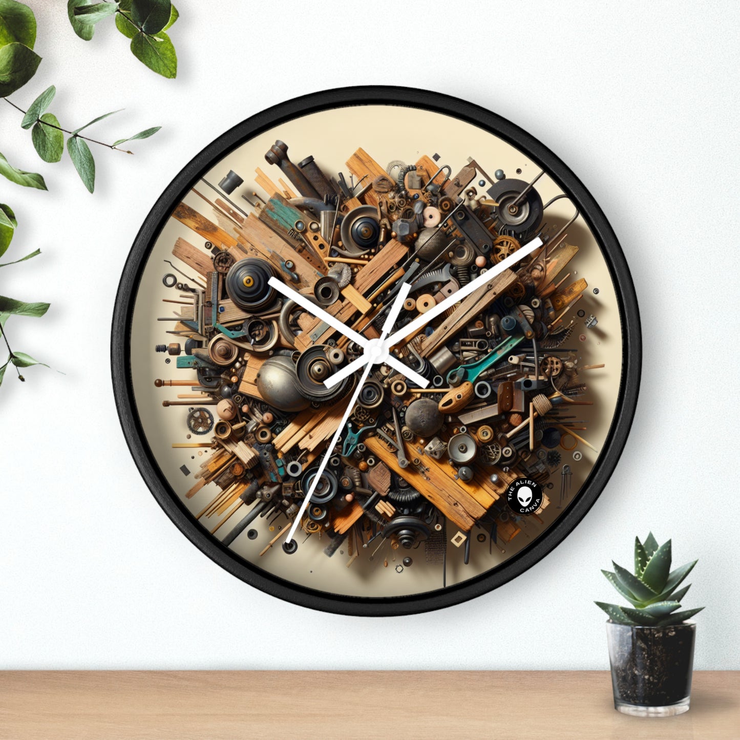 "L'harmonie de la nature : l'art de l'assemblage avec des objets trouvés" - The Alien Wall Clock Assemblage Art