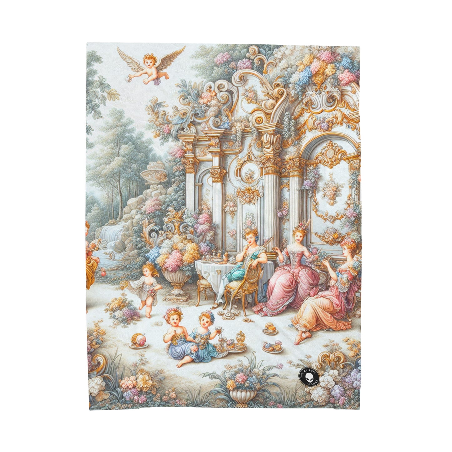 "A Garden of Rococo Delights: A Whimsical Extravaganza" - The Alien Velveteen Plush Blanket Rococo