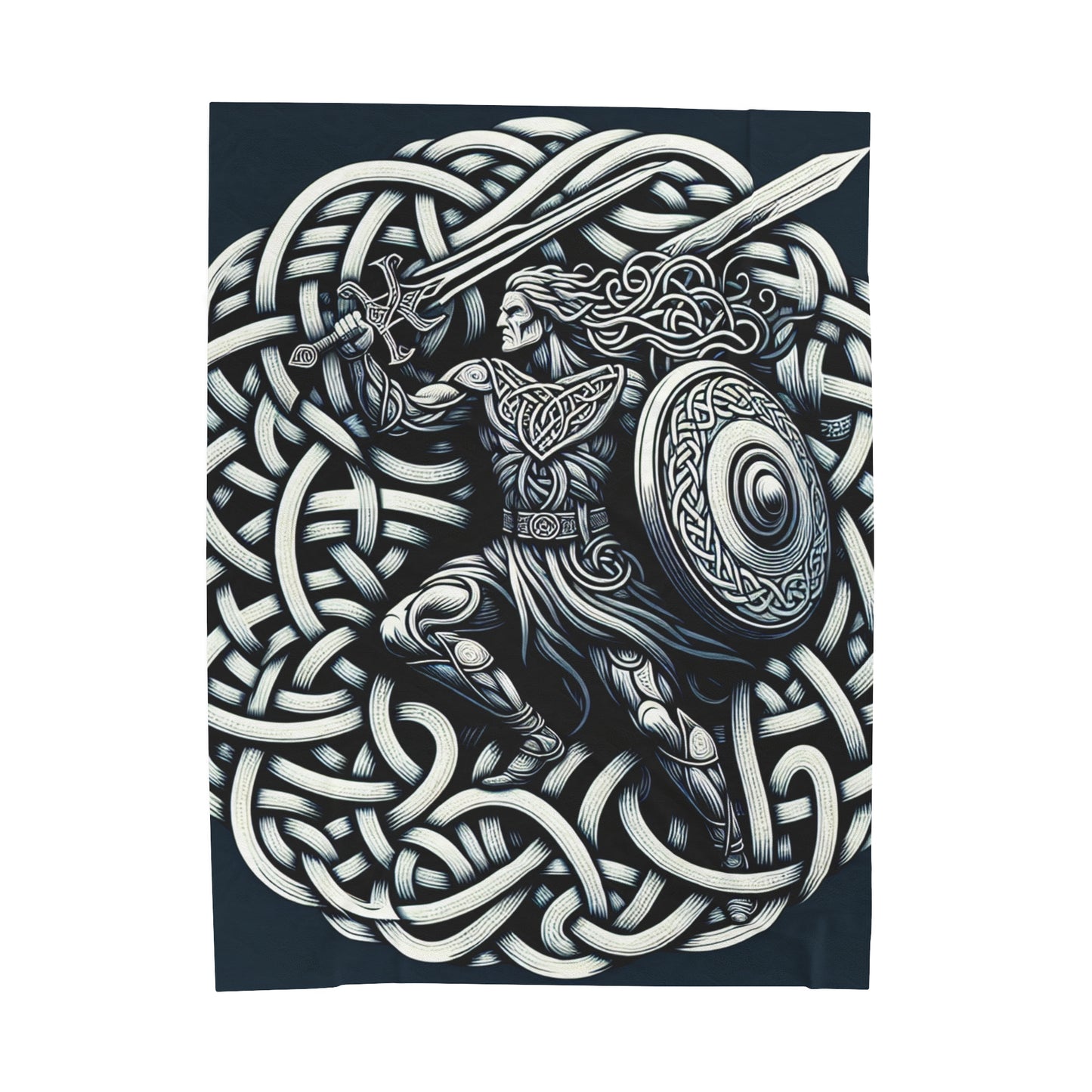 "Celtic Knight: Sword &amp; Shield in Ancient Knots" - La couverture en peluche Alien en velours de style art celtique