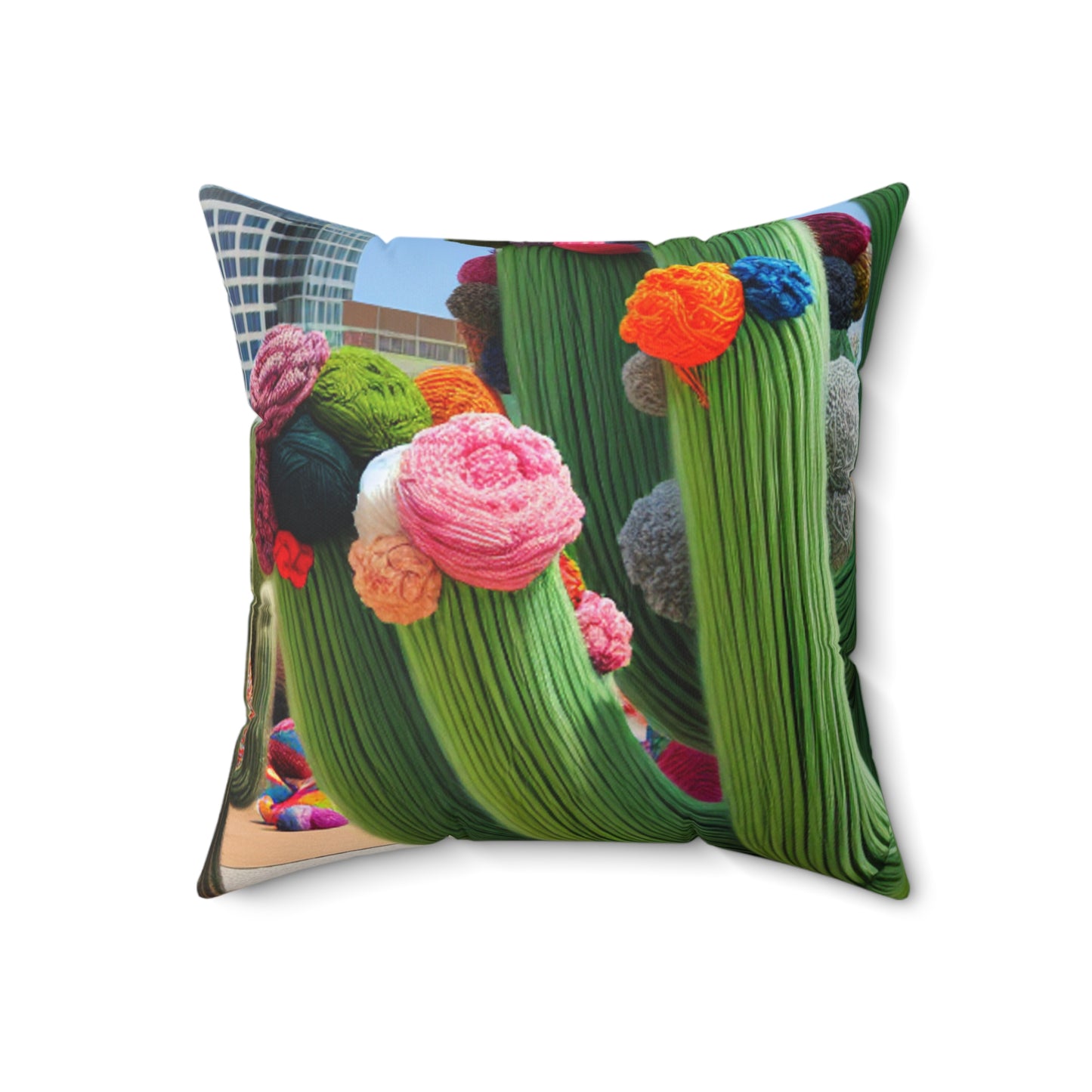 « Cactus remplis de fil dans le ciel » - Le style Alien Spun Polyester Square Pillow Yarn Bombing (Fiber Art)