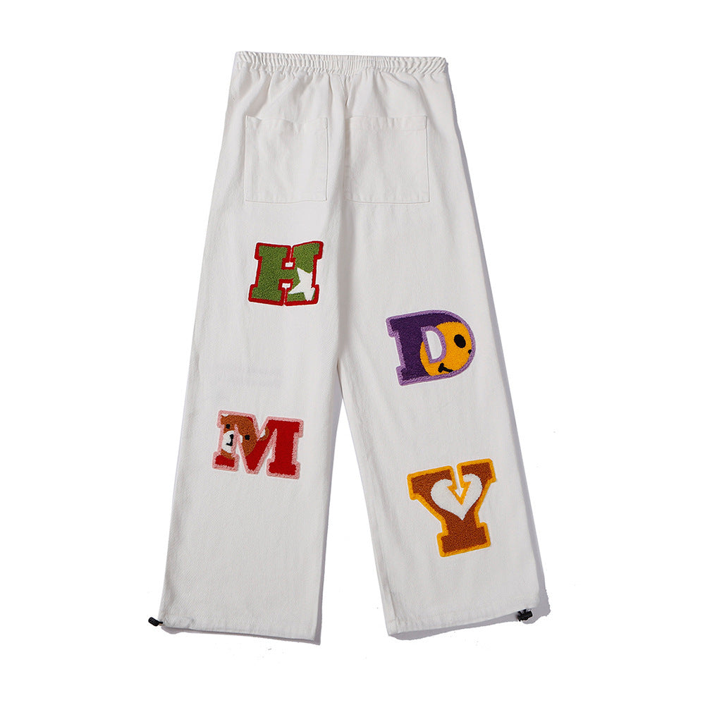 Towel Embroidery Letter Printed Sweatpants Men's Loose