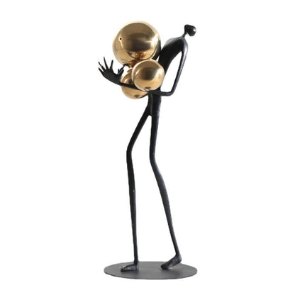 Decoración casera de lujo ligera moderna que sostiene la figura escultura del metal de la bola