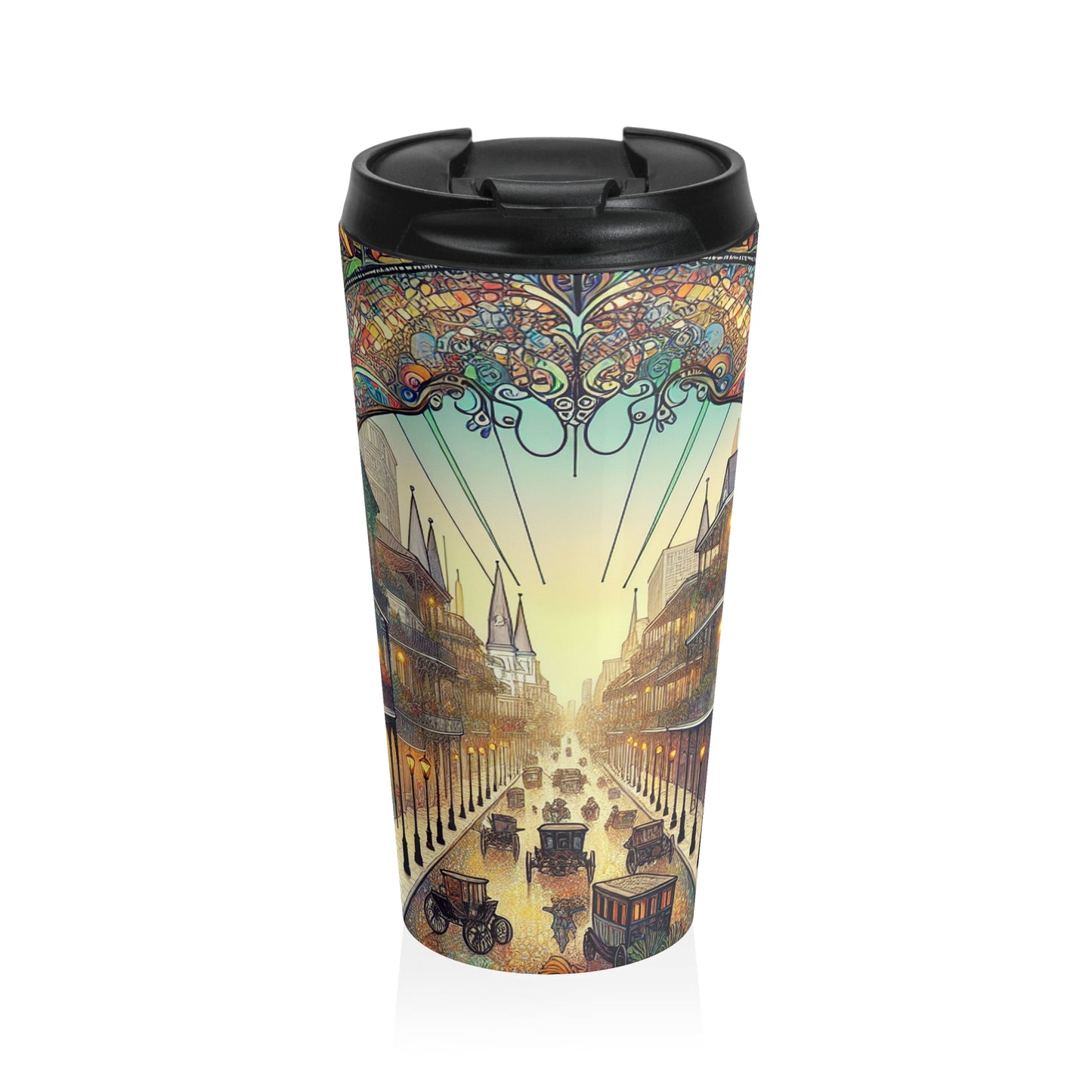 "Vivid Splendor: A Picture of New Orleans's French Quarter" - The Alien Tasse de voyage en acier inoxydable de style Art Nouveau