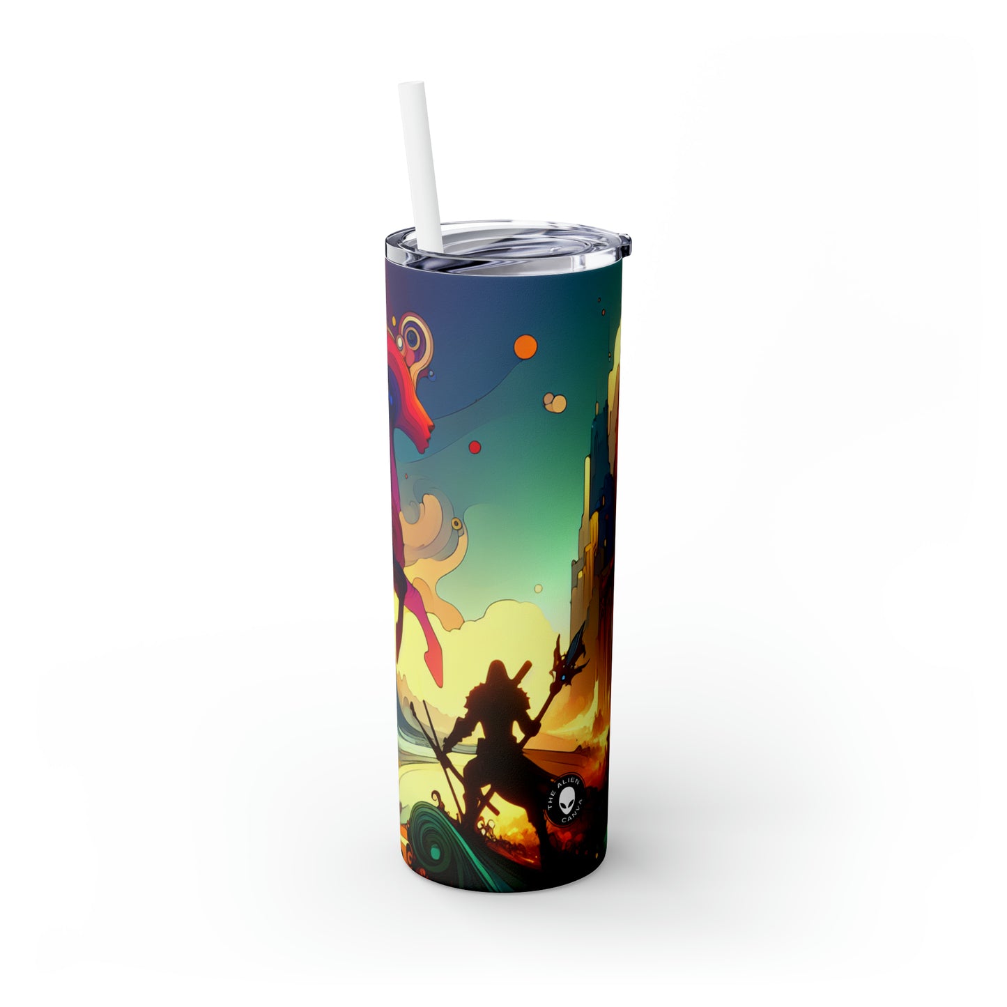 "Crossovers Clash: The Ultimate Battle of Dimensions" - The Alien Maars® Skinny Tumbler with Straw 20oz Video Game Art