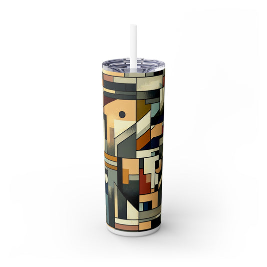 "Cubist Cityscape: Urban Energy" - The Alien Maars® Skinny Tumbler with Straw 20oz Synthetic Cubism