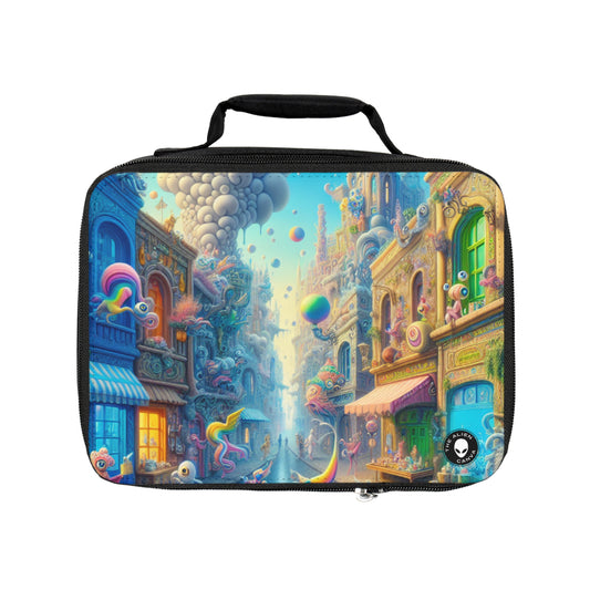 "Whimsical Wonders: A Vibrant Street Scene"- The Alien Lunch Bag