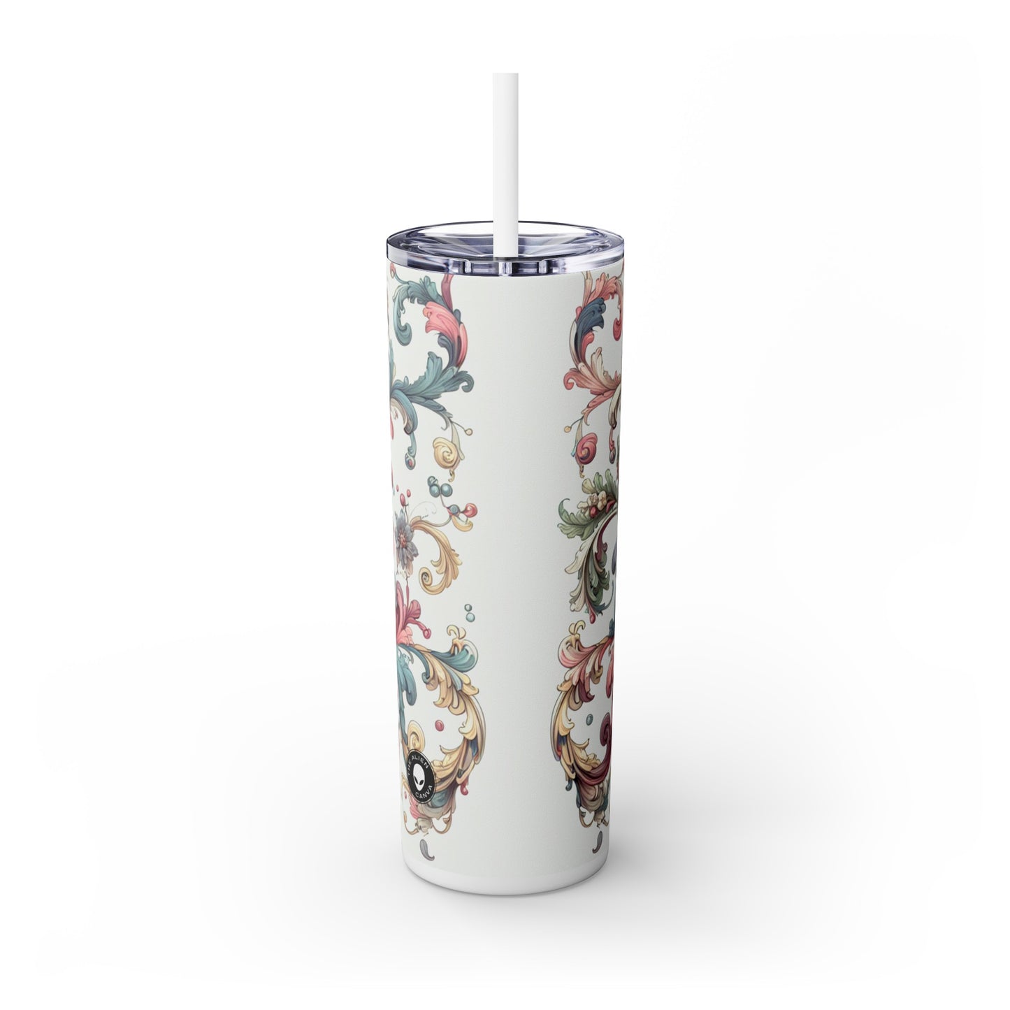 "Enchanted Elegance: A Rococo Garden Soirée" - The Alien Maars® Skinny Tumbler with Straw 20oz Rococo