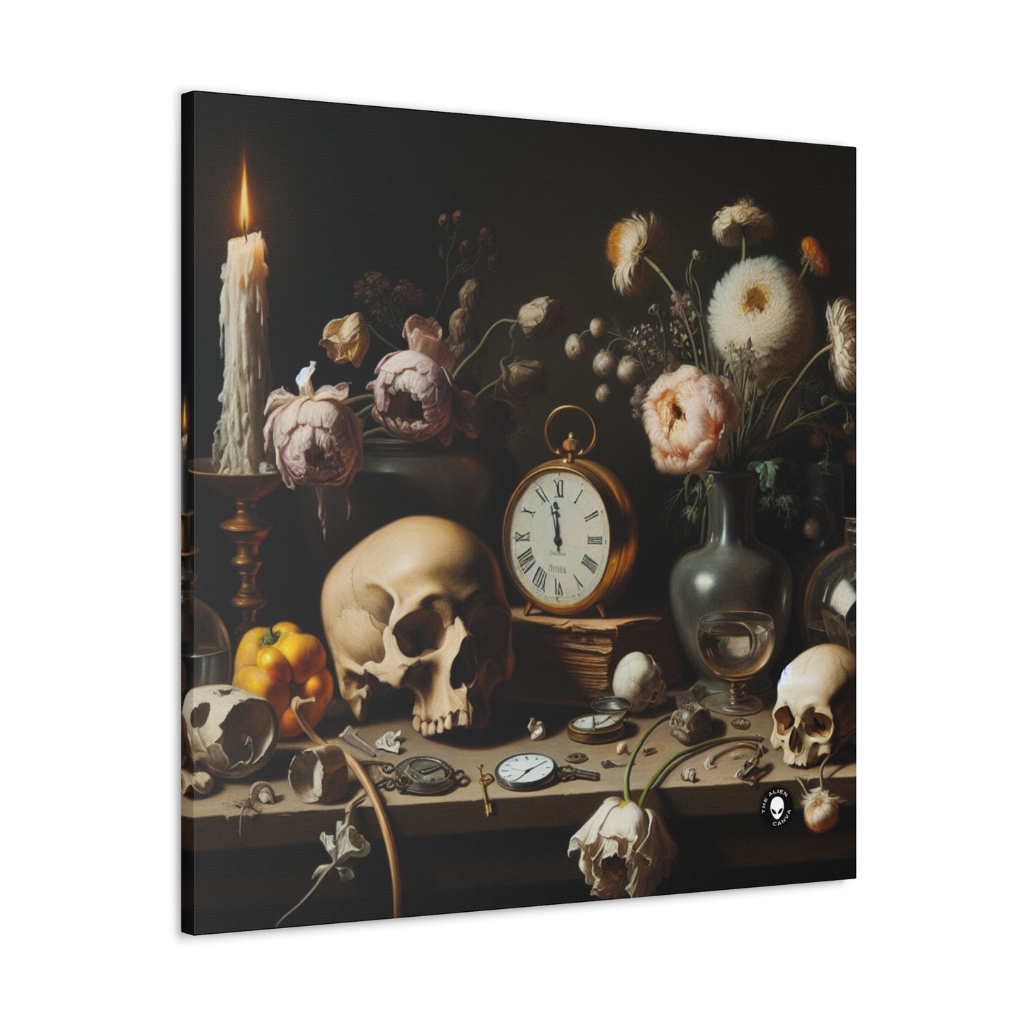 "Digital Decay: A Contemporary Vanitas Examining Consumerism in the 21st Century" - The Alien Canva Vanitas Painting