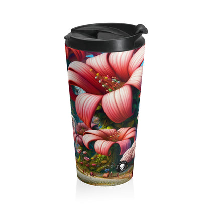 "Fanciful Garden: Big Blooms and Little Creatures" - The Alien Stainless Steel Travel Mug