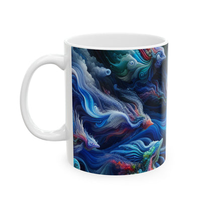 Taza de cerámica extraterrestre de 11 oz "País de las maravillas submarino psicodélico"