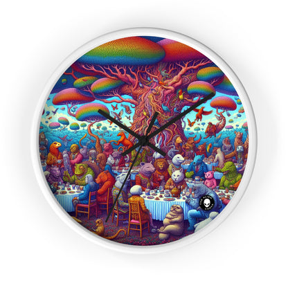 "Animal Tea Party in a Rainbow Wonderland" - The Alien Wall Clock