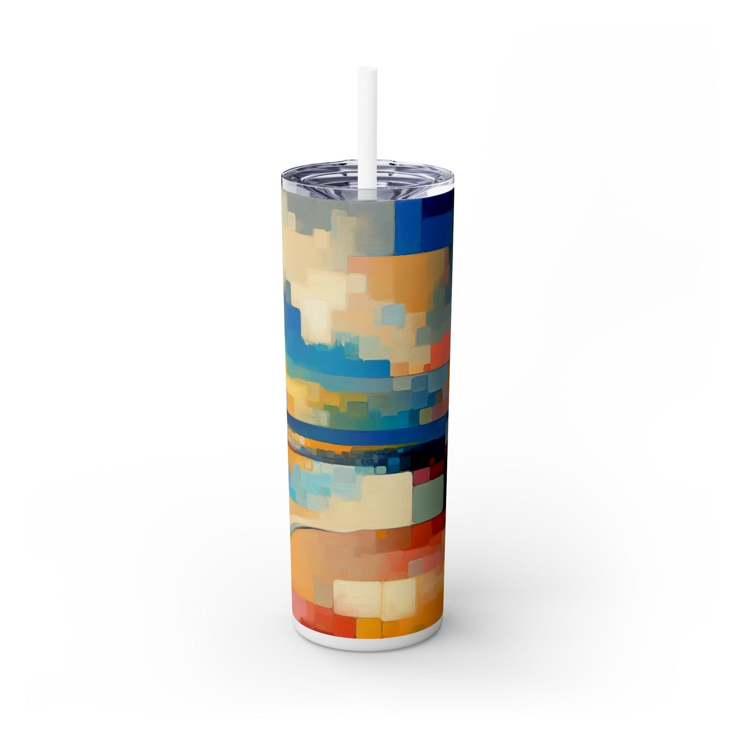 "Sunset Serenity: Soft Pastel Color Field Painting" - The Alien Maars® Skinny Tumbler with Straw 20oz Color Field Painting