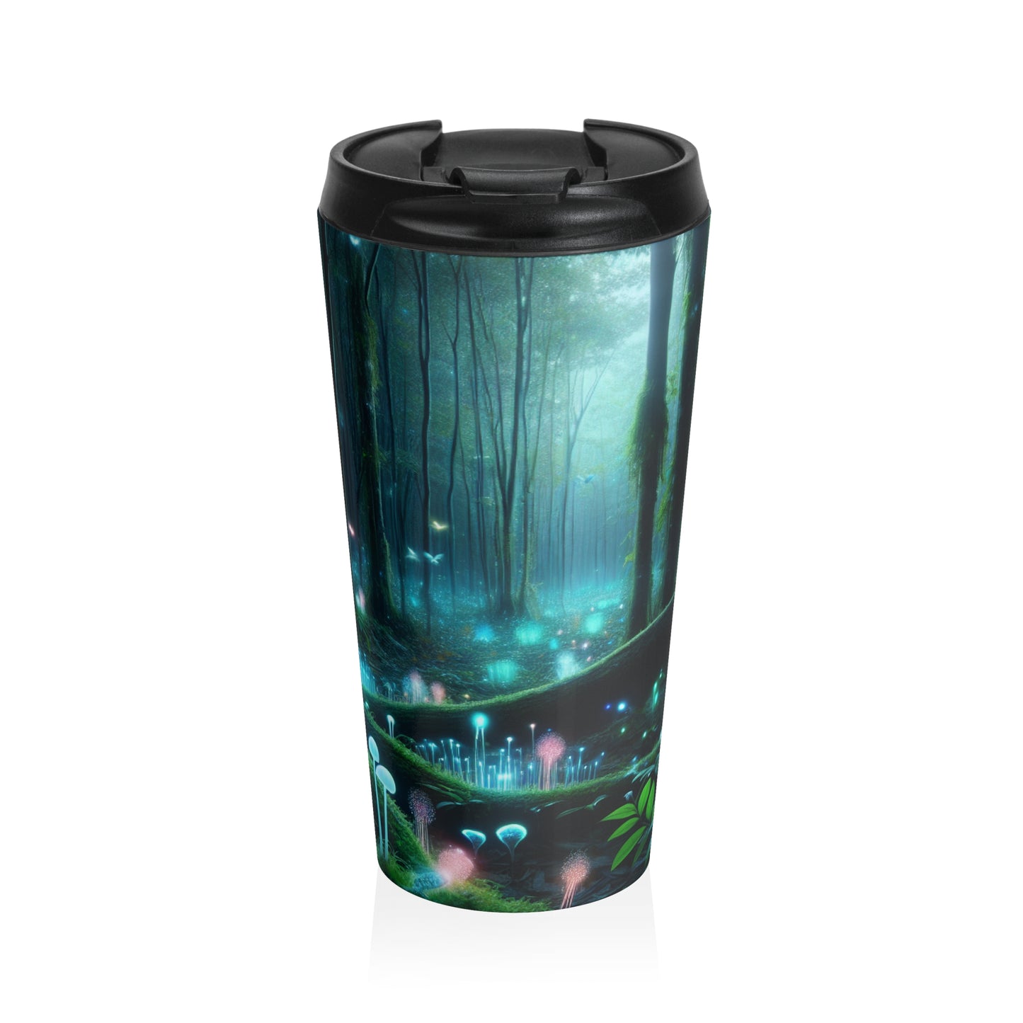 "Noche encantada: Bosque bioluminiscente" - Taza de viaje de acero inoxidable de Alien