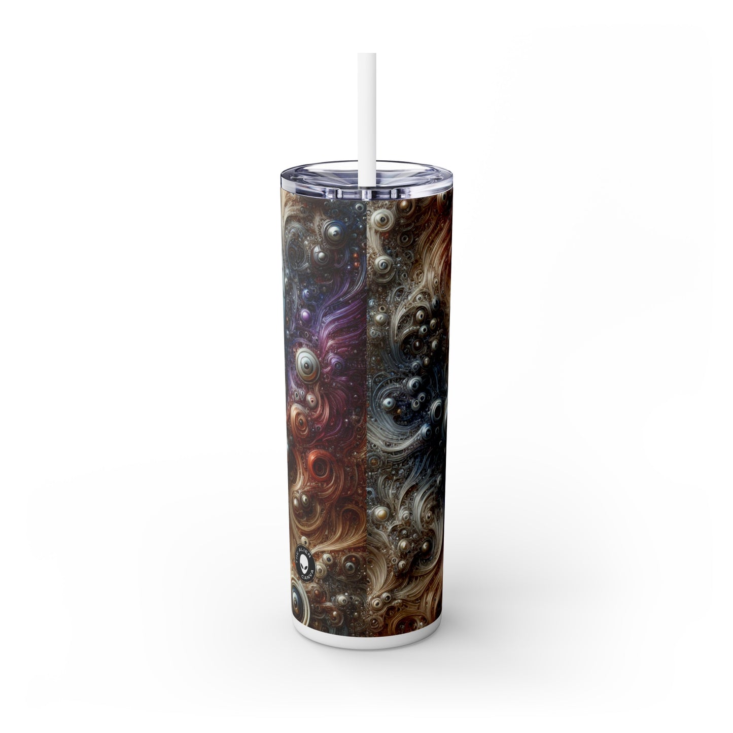 "Cybernetic Sentinel: A Futuristic Fusion of Man and Machine" - The Alien Maars® Skinny Tumbler with Straw 20oz Bio-mechanical Art