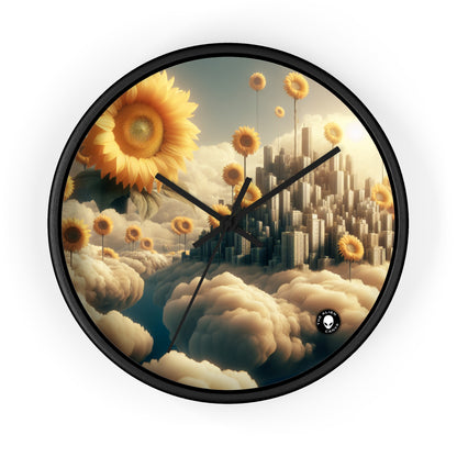 "Ethereal Sky: The City of Clouds and Sunflowers" - The Alien Wall Clock