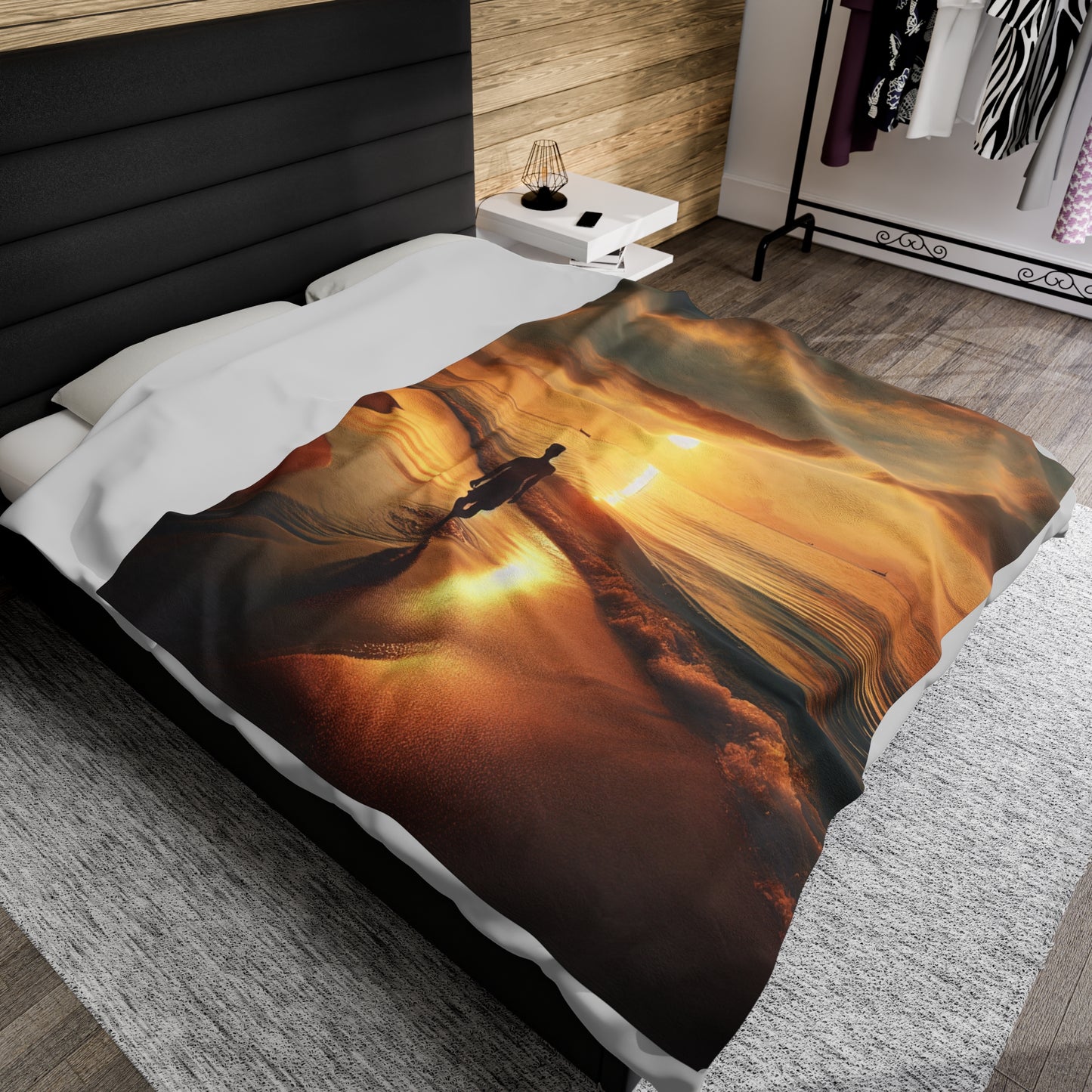 "A Stroll Along the Beach at Sunset" - The Alien Velveteen Plush Blanket Photorealism Style