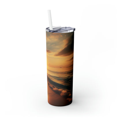 "A Stroll Along the Beach at Sunset" - The Alien Maars® Skinny Tumbler with Straw 20oz Photorealism Style