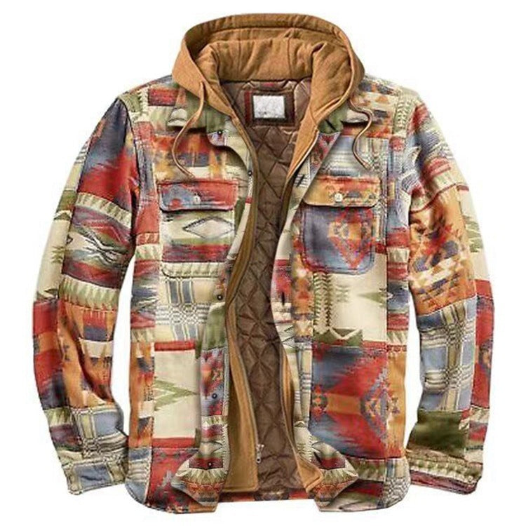 Non-positioning printed loose hooded jacket