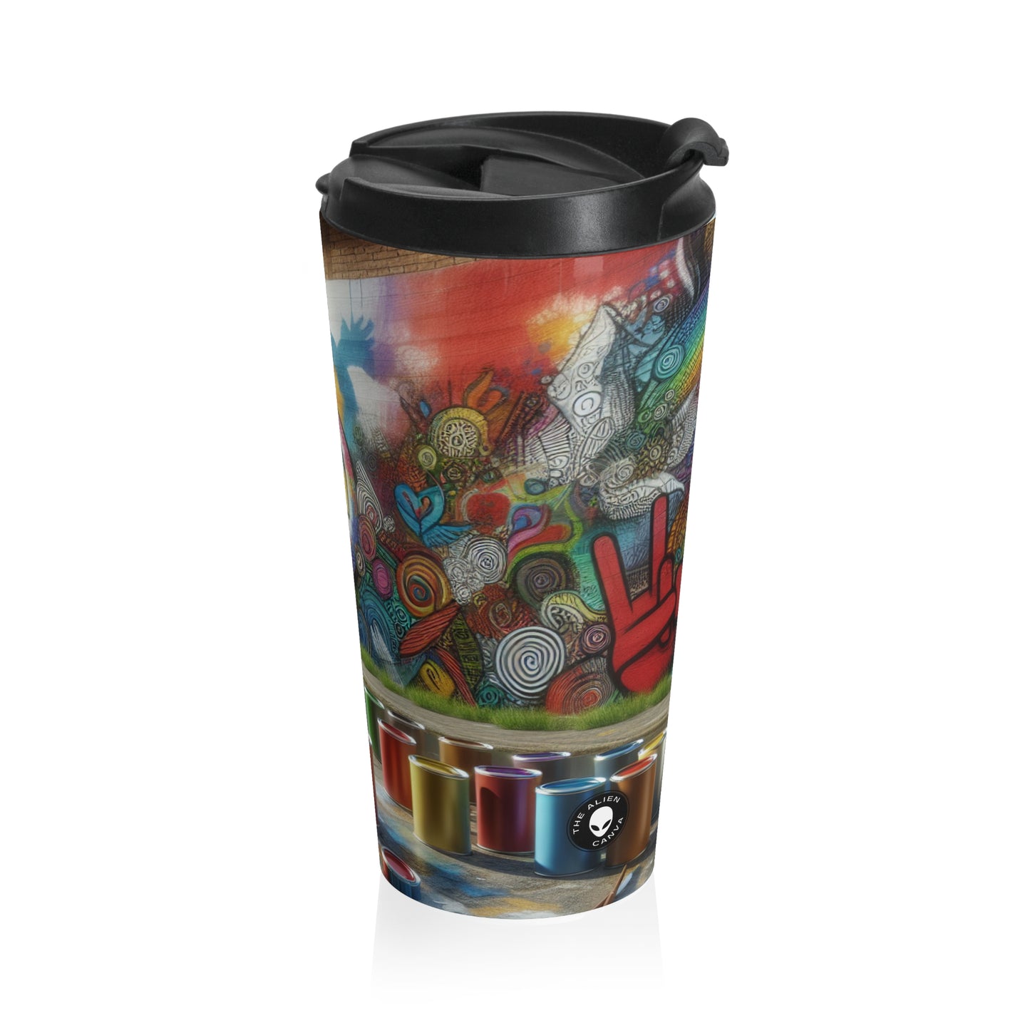 "Galactic Graffiti: A Cosmic Street Art Mural" - The Alien Stainless Steel Travel Mug Street Art