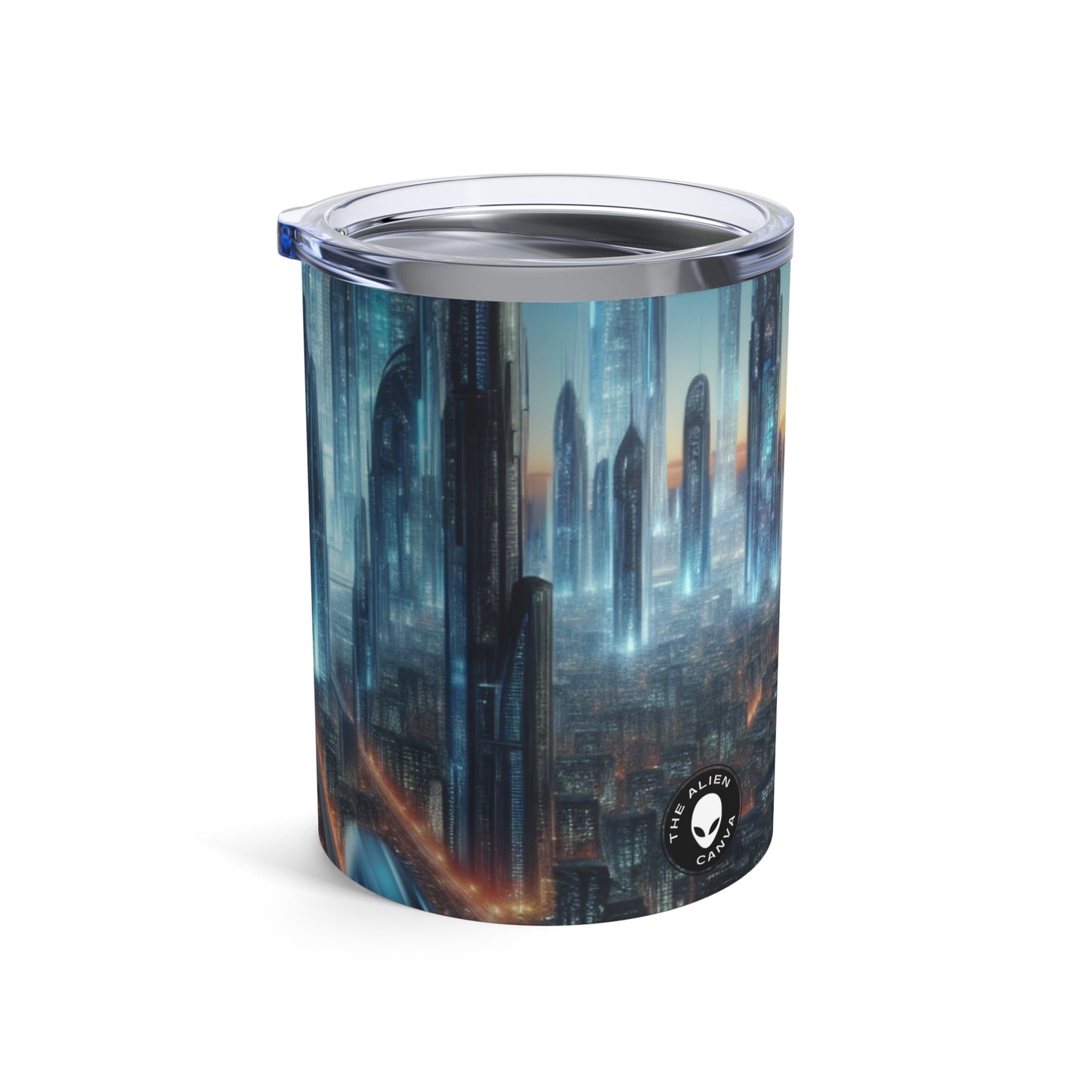 "Neon Skyline: paisajes urbanos del futuro" - Vaso Alien de 10 oz