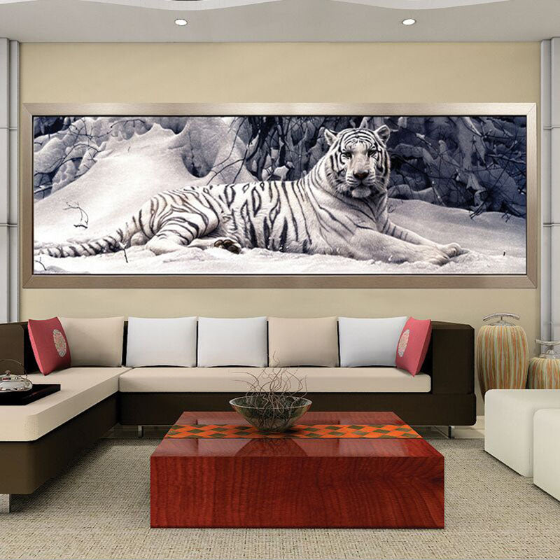 White tiger round diamond mosaic