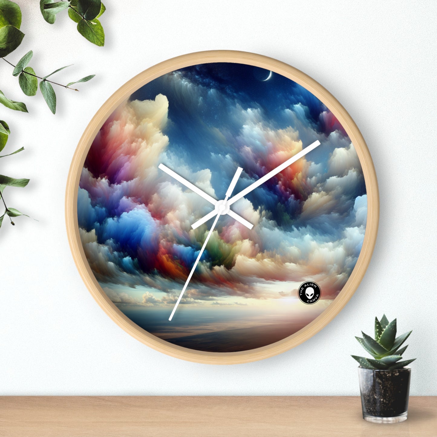 "Rainbow Cloudscape: A Surreal Watercolor Dream" - The Alien Wall Clock