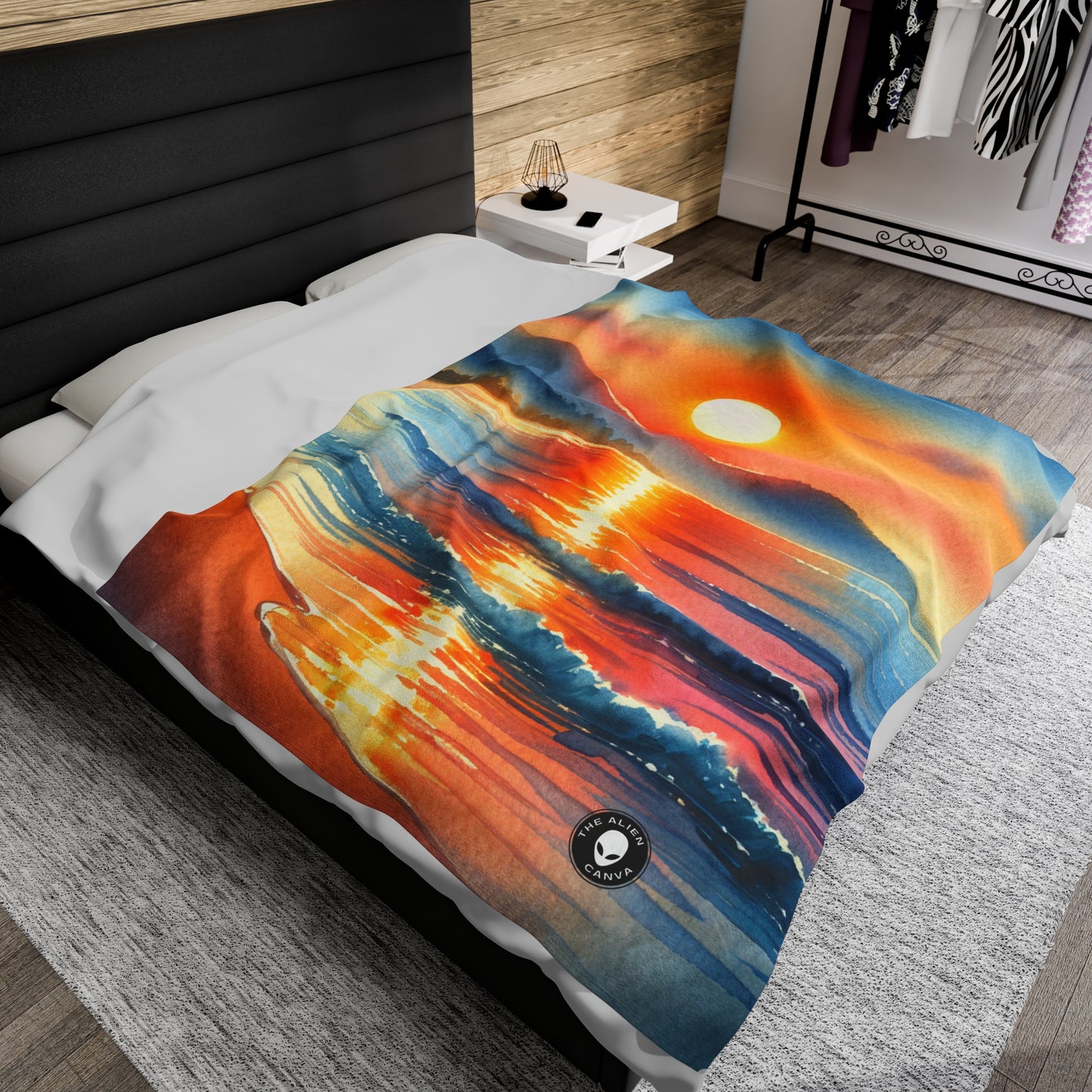 "Amanecer en la playa" - The Alien Velveteen Plush Blanket Pintura de acuarela