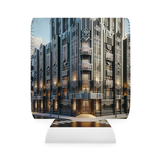 "Elegancia iluminadora: una calle de la ciudad Art Deco" - Funda estilo Art Deco The Alien Can Cooler