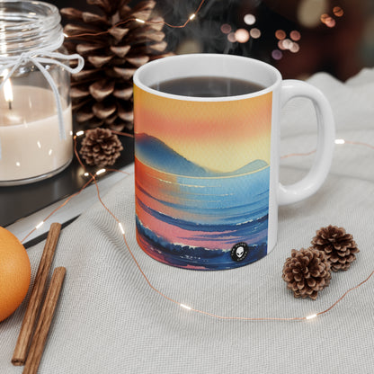 "Amanecer en la playa" - Taza de cerámica The Alien 11oz Pintura de acuarela